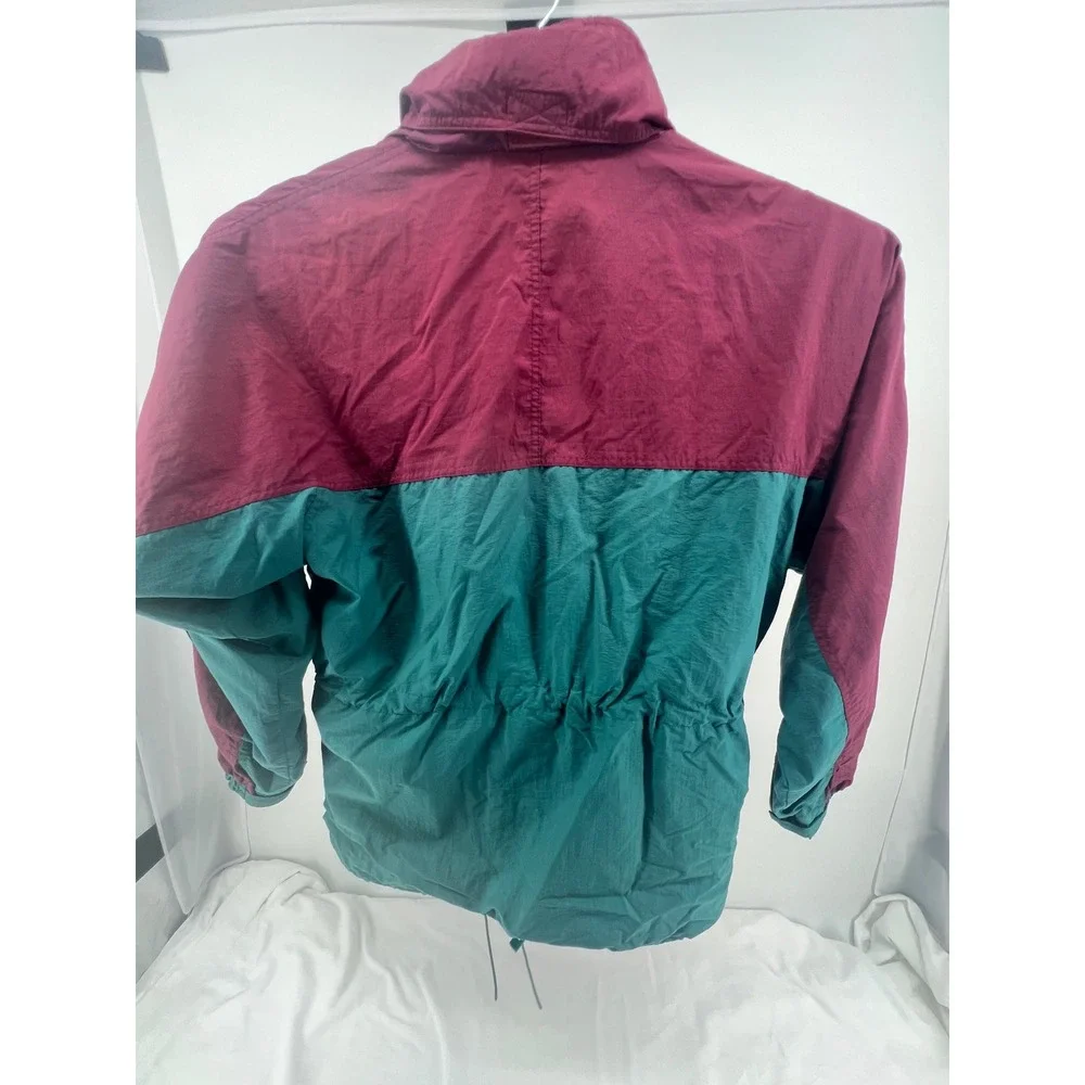 Vintage‎ Colorblock Windbreaker Jacket Burgundy Teal Embroidered Crest Nylon